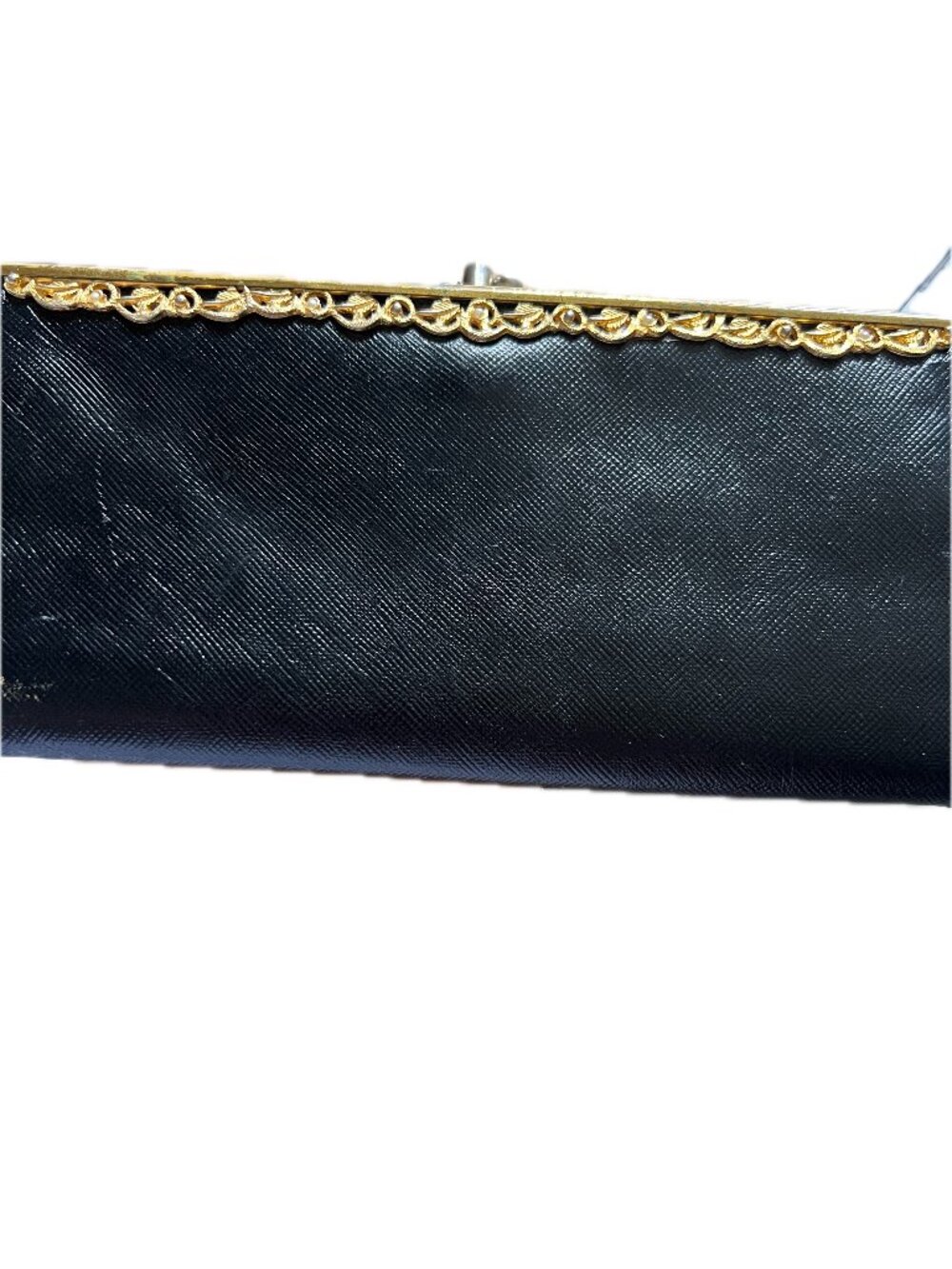 🖤 Vintage 60s/70s Black Leather Clutch Wallet | Saffiano Cowhide | Kiss Lock